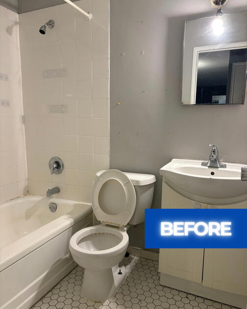 Apartment bathroom before demolition Apartment bathroom before demolition